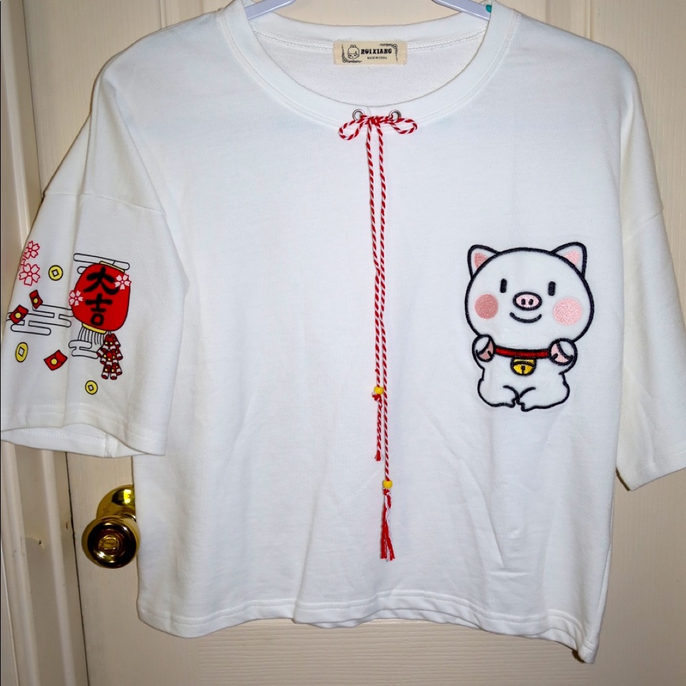 🛍️Oversized piggy cropped top_NWOT🐷